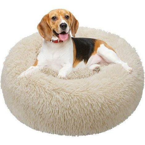 Panier Rond Chien Coussin Chat Panier Donut, Panier Chien Lit pour Chat Chien Extra-Doux Confortable et Mignon, Coussin pour Chats et Petits Chiens de Taille Moyenne, 70cm, Beige-Chrom (1/5)