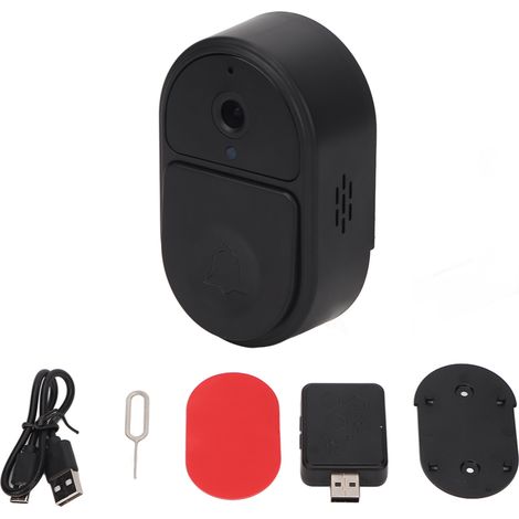 Caméra de Sonnette Vidéo WiFi Sécurisée Sans Fil, Angle Large Ultra Net, Batterie 1000mAh, Noir