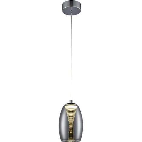 BRILLIANT lampe Metropolis LED suspension 1 lumière chrome / verre fumé 1x COB LED 5W intégré, 500lm, 3000K Réglable en hauteur / câble peut être raccourci Économique et durable grâce à l'u (1/3)