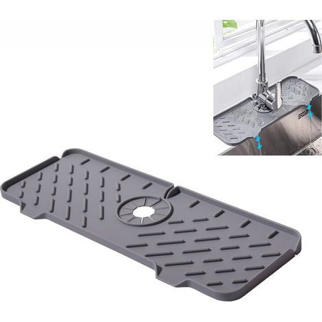 Tapis anti-éclaboussures en silicone pour robinet, protection anti-éclaboussures pour évier, tapis de séchage antidérapant pour plan de travail de cuisine et salle de bain, bac d'égouttage gris, acces