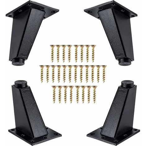 Lot de 4 pieds de meuble en métal noir 80 mm – Remplacement jambes canapé, commode, armoire – Vis de montage incluses – Capacité 115 kg (1/5)