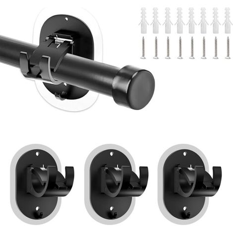4 Pièces - Support Tringle Rideaux - Fixation Sans Percage - Installation Adhésive Ou À Vis Pour Rideaux Et Porte-Serviettes - Noir - Diamètre 3,5cm (1/5)