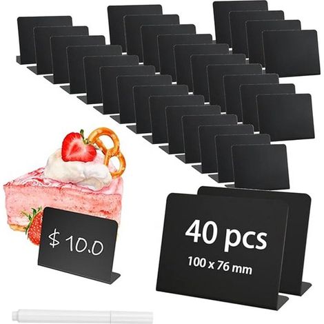 40 mini tableaux noirs avec petit marqueur blanc, mini tableaux noirs de table, petits tableaux noirs, mini tableaux noirs avec support, tableaux noirs de table en forme de L pour restaurants (1/5)