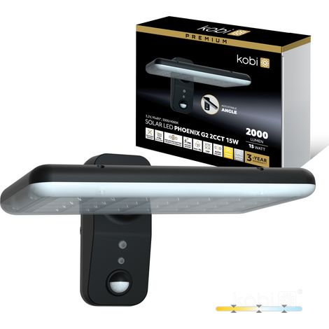 Projecteur solaire LED extérieur 15 W 2000 lm avec détecteur de mouvement 2CCT noir IP65 PHOENIX G2 Kobi (1/5)