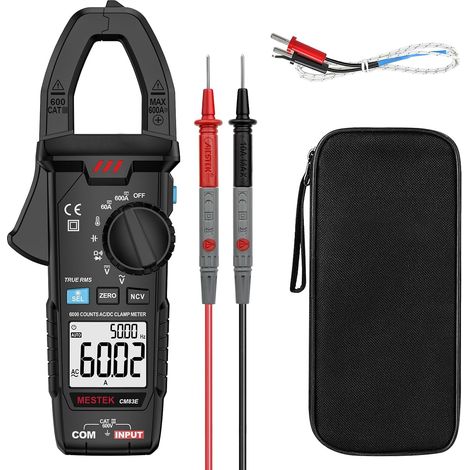 Pince Ampèremétrique Numérique AC DC 0-600A Multimètre Clamp Automatique T-RMS Voltmètre Tester Mesure Courant/Tension/Température/Diode/Continuité/Résistance/Fréquence/Capacité NCV VFD Low-Z (1/5)