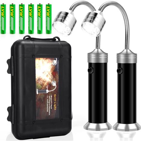 Lot de 2 lampes de barbecue magnétiques orientables à 360°, éclairage extérieur à piles (noir)-AquaForge (1/5)