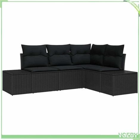 Ensemble canapé de jardin - FAFEICY - Modulaire - Noir - Polyrotin & acacia - Rangement étanche (1/5)
