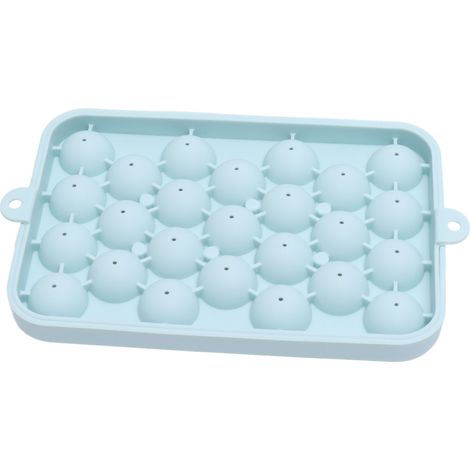 Moule à glaçons 25 cavités en silicone bleu, bac à glace ronde facile à démouler avec couvercle, mini sphères glacées. (1/5)