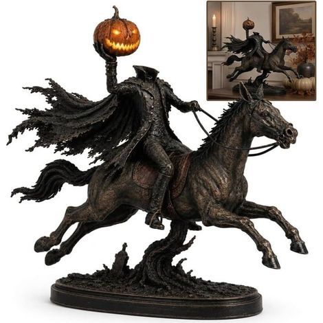Statue lumineuse du Cavalier sans tête – Décoration d'Halloween : cheval et citrouille à LED (1/5)