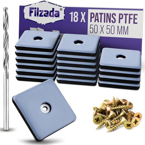 18 - Patin De Meuble - Glisseur PTFE - Fixation Par Vis Pour Sol Lisse Et Jointé - Réduction De Bruit - Pour Chaise Et Table - Noir - 50x50cm (1/5)