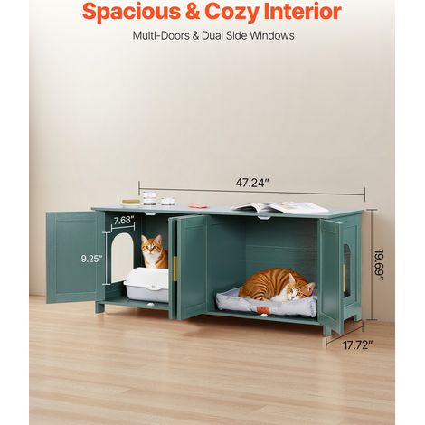 Meuble Bac à Litière Chat Armoire Cache Maison de Toilette de Chat Intérieur, avec 4 Portes et 2 Entrées, Niche Cache-litière en Bo… (1/5)