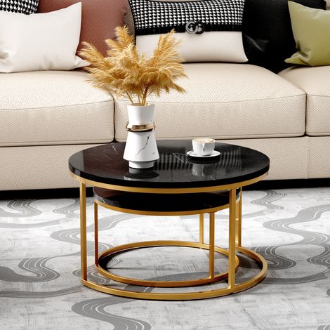 2-teiliges Satztisch-Set 80 x 80 cm und 60 x 60 cm, schwarz und goldfarben OKMYHOME (1/5)
