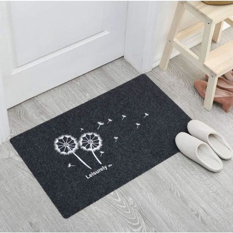 Tapis de porte, tapis d'entrée, tapis anti-poussière, tapis de marche antidérapant, nombreux motifs, 60 x 90 cm, trèfle à quatre feuilles (pissenlit gris), (1/4)