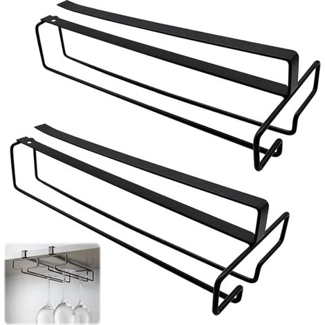 Wine Glass Holder Hanging Metal Under Cabinet Rack for Kitchen Bar Restaurant (Black) (1/5)