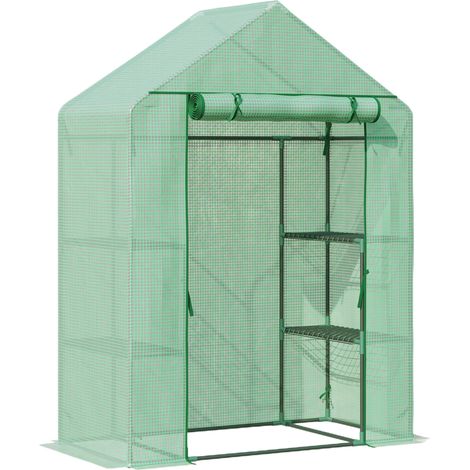 Serre verte 141x72x191 cm avec 4 étagères, porte enroulable et bâche PE, abri culture design sobre pour plantes pratique et modulable