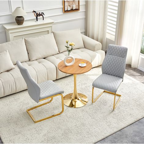 Set tavolo e sedie, tavolo rotondo Ø60 cm in MDF effetto legno con 2 sedie grigio chiaro HAVRYA (1/5)