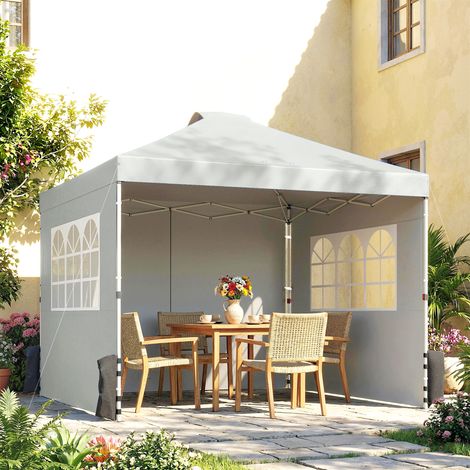 Gazebo d’environ Étanche hauteur réglable kiosque pliant escamotable 3 murs latéraux ventilation - Dimensions: 3x3 m - Couleur: Gris clair