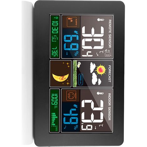 Station météo intérieure extérieure 3 en 1 thermomètre hygromètre baromètre USB alimenté moniteur température pièce pile humidité pression capteur prévisions calendrier phase lunaire réveil 12/24h sno (1/5)
