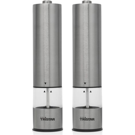 Tristar Gewürzmühlen Set Salzmühle Pfeffermühle Batteriebetrieben LED Edelstahl (1/3)
