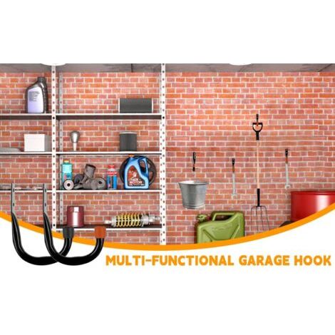 FENOPLASTICALot de 6 Crochets en Forme de J Robustes pour Rangement de Garage, Support Velo Mural Crochet, Outils électriques Crochet Mural, Capacité de charge 25 kg (1/5)