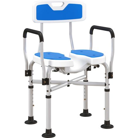 Sedia da Doccia Seduta Scanalata Altezza Regolabile e Piedini Antiscivolo Blu (1/5)