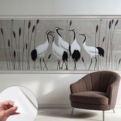 Papier peint autocollant adhésif décoratif avec motifs pour salon et chambre a motif Volée de grues 250x104 cm (1/5)