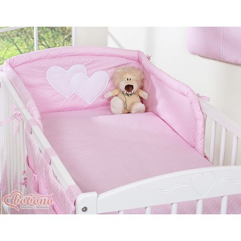 Juego de ropa de cama de 3 piezas 135x100 - Corazones y puntos sobre fondo rosa (1/2)