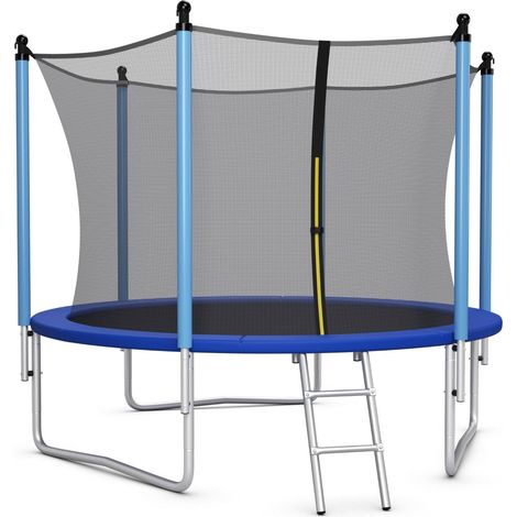Trampolín de exterior juego de 1 244 cm de diámetro con red de seguridad y escalera antideslizante diseño moderno en acero galvanizado azul 200019350 (1/2)