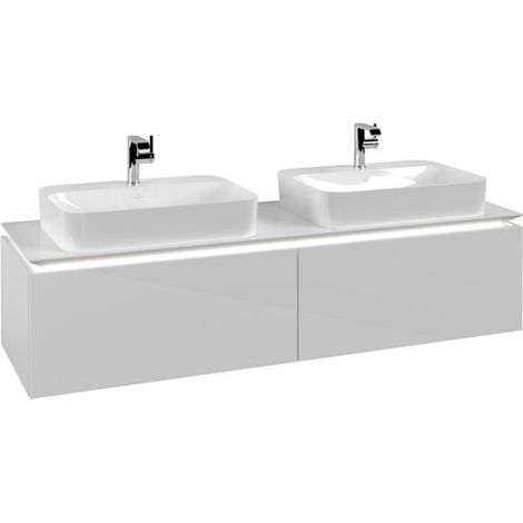 Meuble de rangement VB WTUS Legato B767 1600x380x500mm avec éclairage, 2 tiroirs pour 2 personnes, blanc brillant
