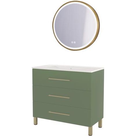 ONDEE ZEN - Meuble à poser MONACO - Dim 90cm - Vert Sauge - Mir ALEXINE - Poignées Dorées (1/3)