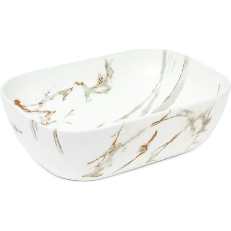 Infinitio Lavabo sobre encimera 45,5 x 32,5 cm en cerámica mármol blanco dorado sin rebosadero (SATINF4532MR)