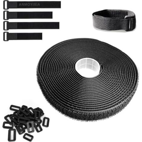 5m x 2cm Sangles de Câble Ajustables Avec 25 Boucles, Noires Collier Câblage, Longueur Coupe Libre Réutilisable pour Câbles, Cordes, Gestion des Câbles Rangement et Organiser Noir - (1/5)