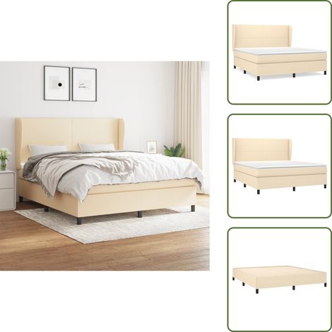 Cama con cabecero ajustable - vidaXL Cama box spring con colchón tela color crema 180x200 cm - Colchón ensacado