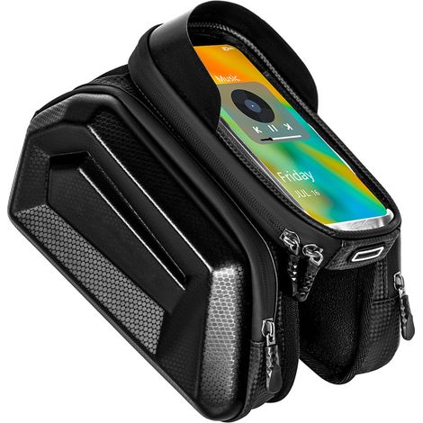 Sac cadre vélo montagne PU PVC EVA, selle imperméable écran tactile double sensible noir (1/5)