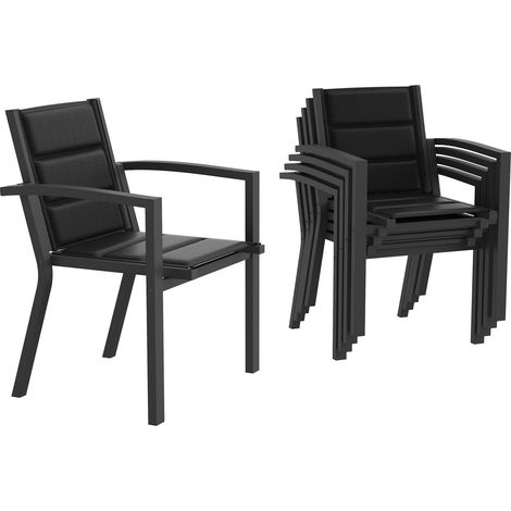 Lot de 6 Chaises Jardin Aluminium Moelleux Empilables - Gris Foncé (1/5)