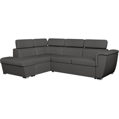 Canapé d'angle gauche convertible 4 places PAOLA avec coffre en tissu - Gris foncé (1/5)