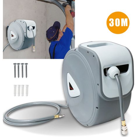 Wolketon Enrouleur de tuyau Dévidoir enrouleur tuyau air comprimé arrosage 30+2m raccord rapide 1/4" jardin