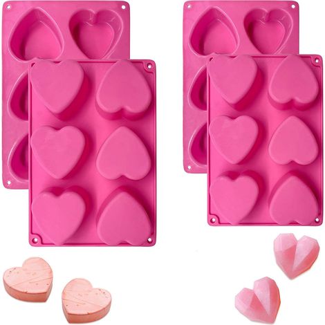 Moule En Silicone - 6 Cavités Forme De Cœur Et De Losange - Pour Bombes Au Chocolat Et Mousses - 2 Pièces (1/5)