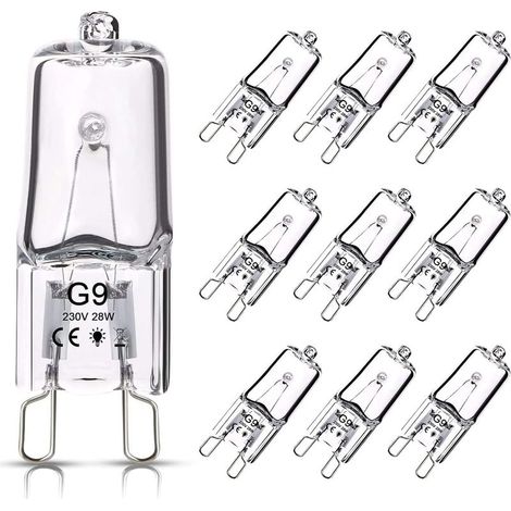 Halogenlampen (10er-Pack), G9-Halogenlampe, 28 W, 230 V, 370 lm, 2800 K warmweiß, dimmbar, klare Kapsellampe für Kronleuchter, Schrankleuchten, Gartenleuchten und Wandleuchten (1/5)