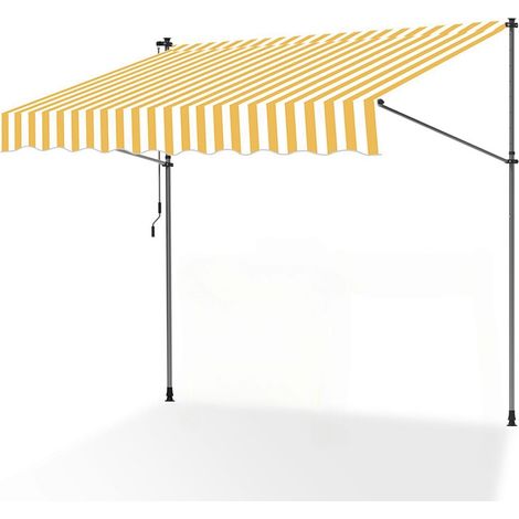 Randaco Klemmmarkise mit Handkurbel, 300x120cm Balkonmarkise, UV-beständig 50+ höhenverstellbar Sonnenschutz ohne Bohren für Terrasse und Balkon Gelb Weiß
