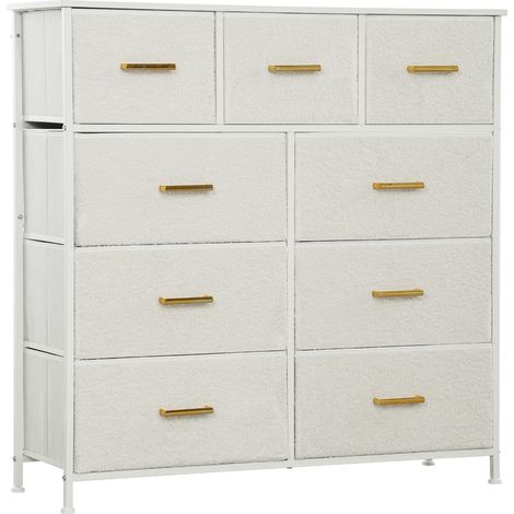 Stoffkommode. 9 Schubladen. Stahlrahmen. elegant. vielseitig. Weiß (1/4)