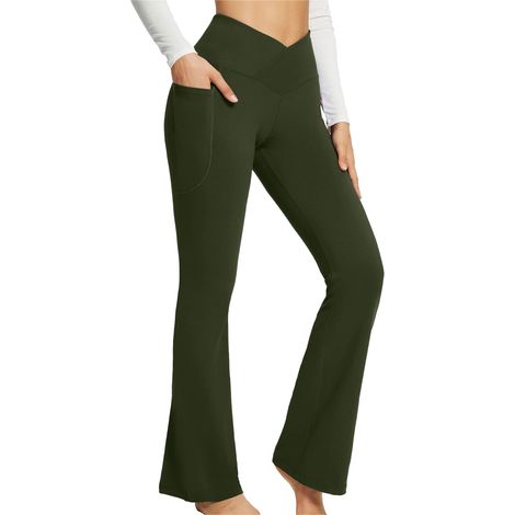 Pantalon Yoga - Taille Haute - Coupe Évasée - En Polyester - Pour Femme - Usage Gym Et Quotidien - 1 Pièce (1/5)