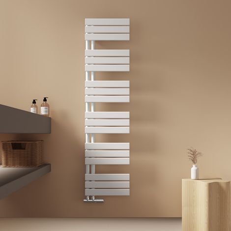 EMKE Badheizkörper Flach 1599x400 mm Weiß, Handtuchwärmer für Badezimmer Handtuchtrockner, Panel Handtuchhalter Seitenanschluss für Wasser 684W