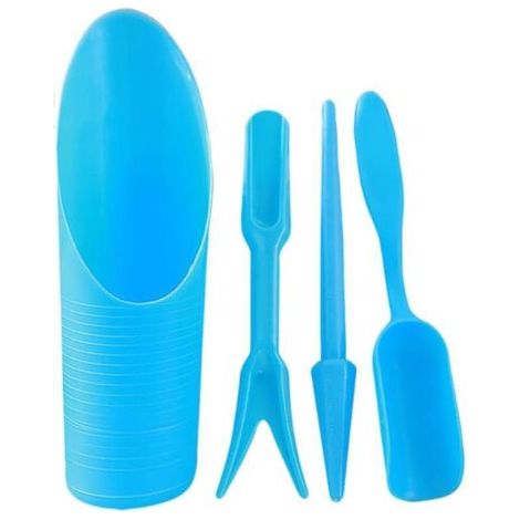 Lot de 4 pelles de jardin, outils à main, mini pelle de jardin, pelle à terre en plastique, petite pelle à terre pour fleurs, outil de repiquage pour semis de fleurs et plantes succulentes (bleu) (1/4)