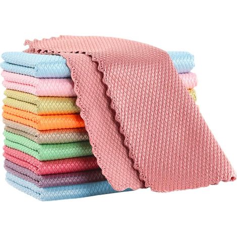 Lot de 10 chiffons non pelucheux, chiffon de nettoyage en microfibre 3040 cm, chiffons de nettoyage de la vaisselle en microfibre réutilisables, pour le verre, la voiture, la cuisine, chiffons de nett (1/2)