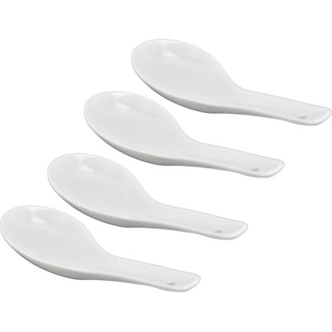 Lot de 4 cuillères à soupe en céramique blanche, petites cuillères de table pour cuisine (1/5)