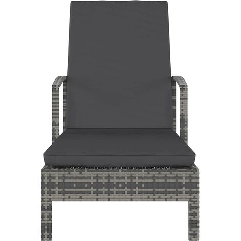 Lettino Prendisole Sdraio con Braccioli in Polyrattan Grigio (1/5)