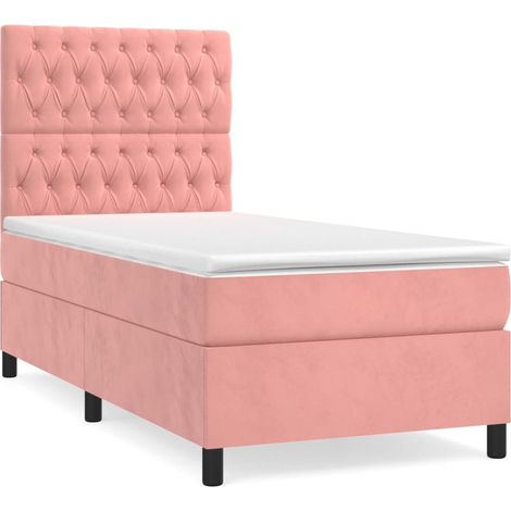 Maison Exclusive - Cama box spring con colchón terciopelo rosa 10