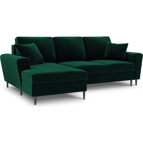 Canapé-lit d'angle gauche + box 4 places velours vert bouteille (1/5)