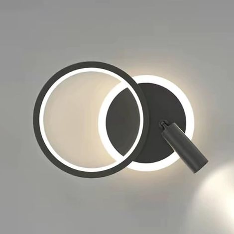Applique murale de chevet en anneau, applique ronde en métal avec abat-jour en acrylique, spot de lecture réglable, applique murale LED moderne - 18W - 3 couleurs(Black) (1/5)